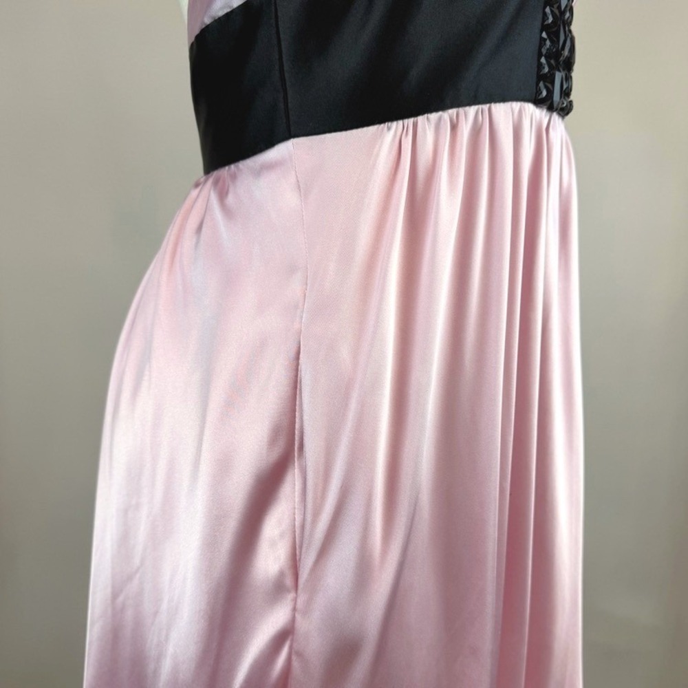 JESSICA McCLINTOCK (8) Pink Satin Halter Dress Pockets Y2K Party Prom Cocktail - Picture 4 of 10